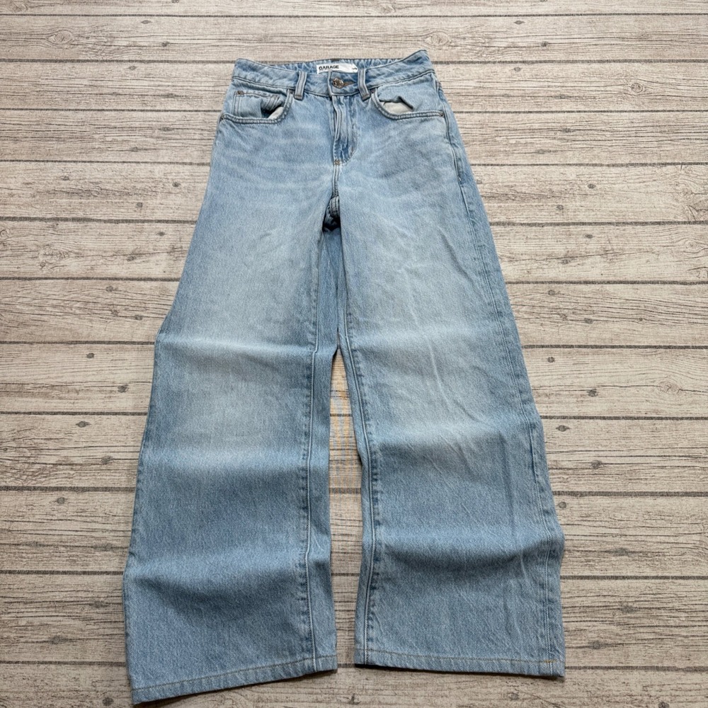 Garage Jeans Women's 00/23 Blue Light Wash Denim Wide Leg Relaxed Fit Workwear